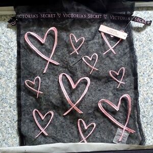 Victoria's Secret Drawstring Lingerie Bag Embroidered Hearts